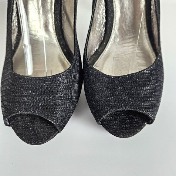 Adrianna Papell Womens Size 7 Black Glitter Peep Toe Slingback High Heels 4.5" - Picture 15 of 16